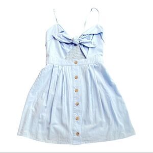ZAFUL Knot Front Sweetheart Neck Mini Dress w/ Button Front Skirt Light Blue